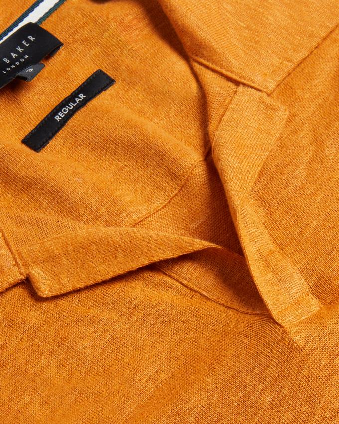 Polo Ted Baker Linen Revere Collar Orange Homme | FBE-14217818